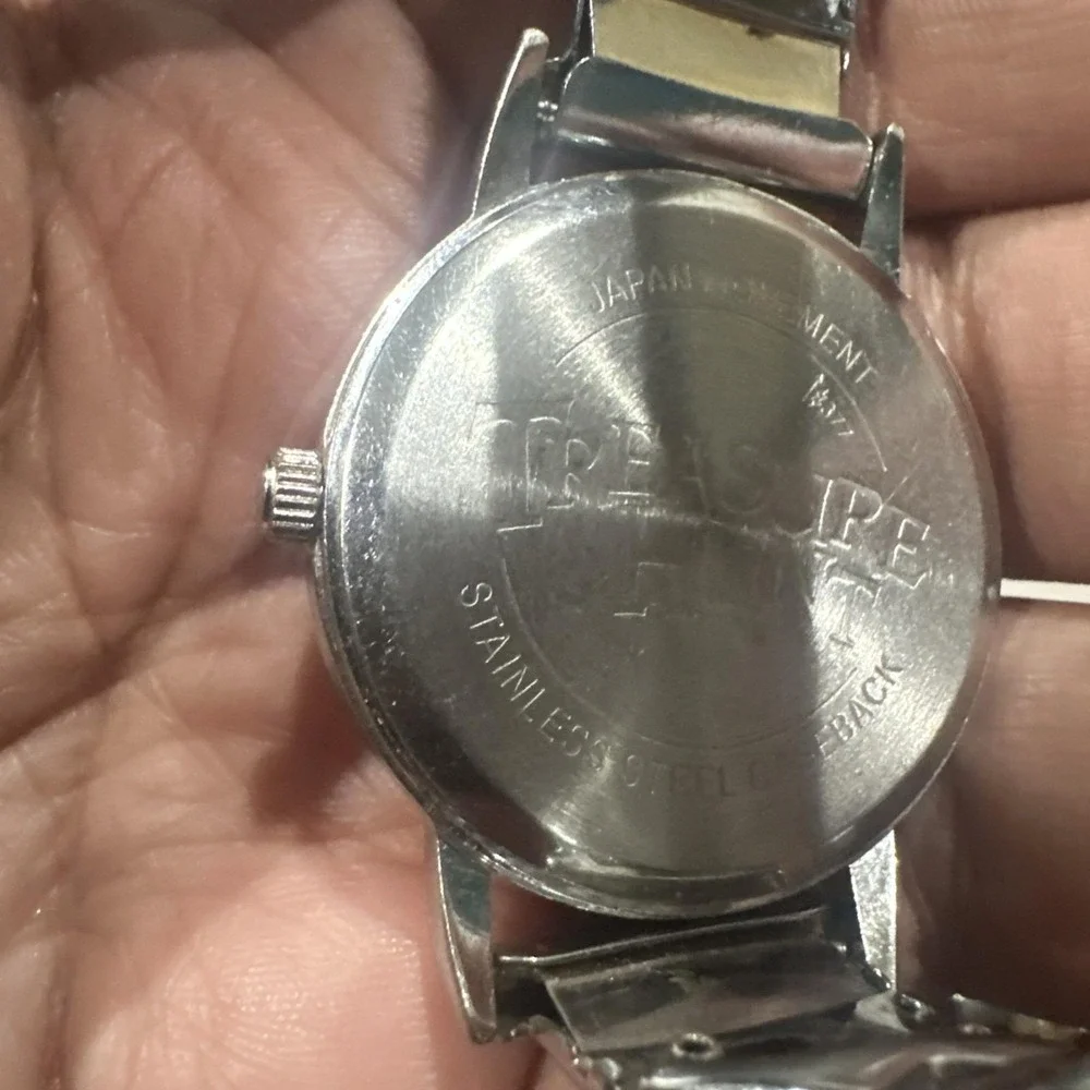 Working Treasure Hunt Watch 35mm Silver Steel Band Quartz New Battery Fit 7.5in